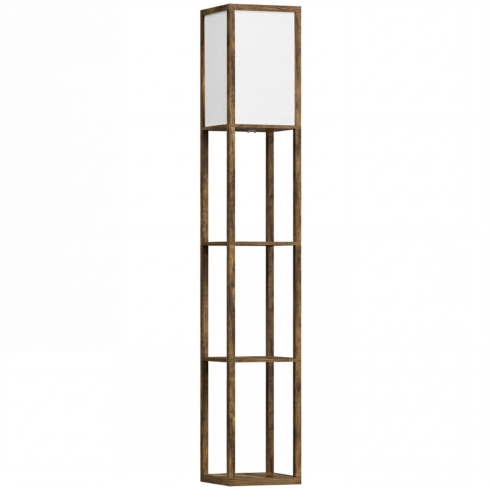 HOMCOM 3-Tier Floor Lamp, Floor Light with Storage Shelf, Reading Standing Lamp with Acrylic Shade for Living Room, Bedroom, Kitchen, Dining Room, Office, Dorm, 160cm, Brown