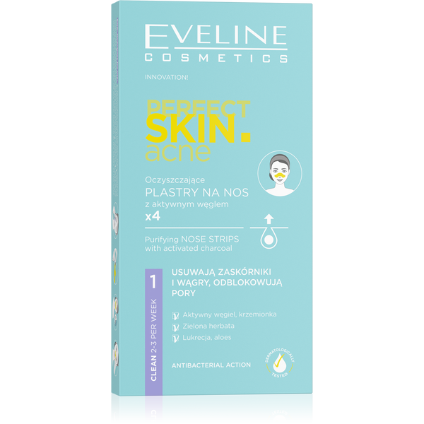 Eveline Perfect Skin Acne Cleansing Nose Strips with Active Charcoal for Problematic Skin 4 Pieces