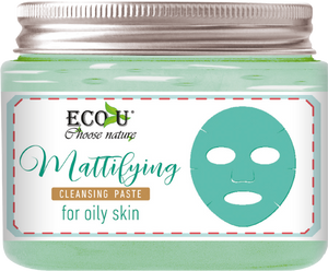 EcoU Mattifying Cleansing Moisturising Paste for Oily Skin Green Clay 150ml