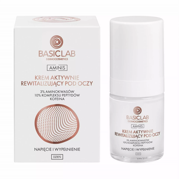 BasicLab Actively Revitalizing Eye Cream with Amino Acids & Peptides - Anti-Aging, Hydrating, Vegan Formula 18ml