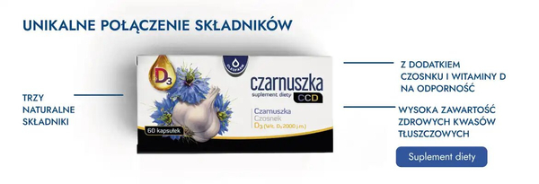 Oleofarm Czarnuszka Czosnek Witamina D3 CCD Wspiera Układ Odpornościowy 60 Kapsułek