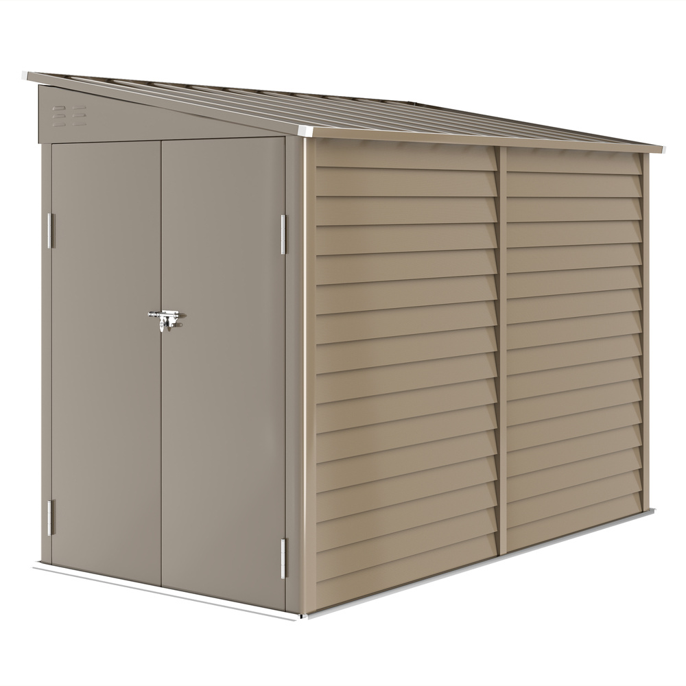 Outsunny 5 x 9ft Galvanised Metal Garden Shed with Foundation Kit, Outdoor Lean-to Shed, Tool Storage House with Lockable Doors, Gloves and 2 Air Vents for Patio, Garden, Brown