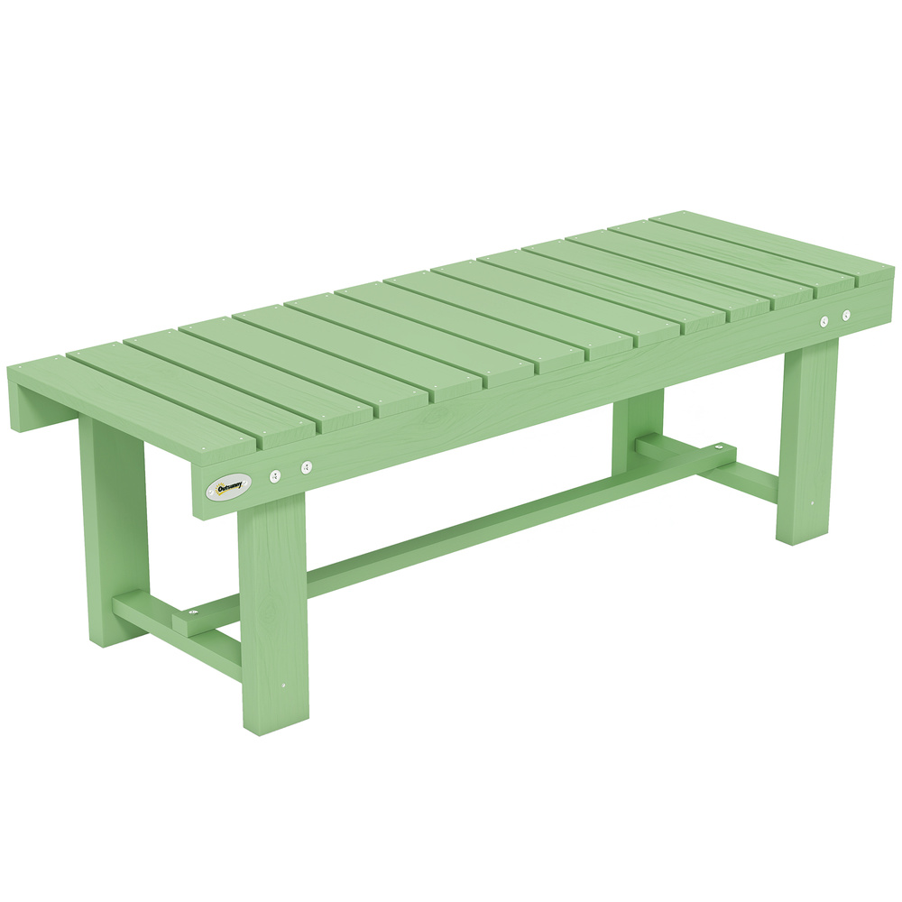 Outsunny Wooden Garden Bench, Backless Outdoor Loveseat with Slatted Seat, Light Green
