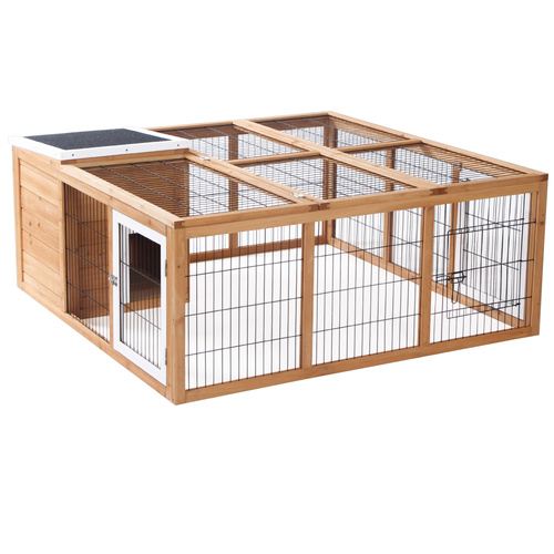 PawHut Rabbit Hutch Outdoor, Guinea Pig House, Bunny Run Cage with Openable Top for 1–2 Rabbits, 123 x 120 x 52cm, Yellow