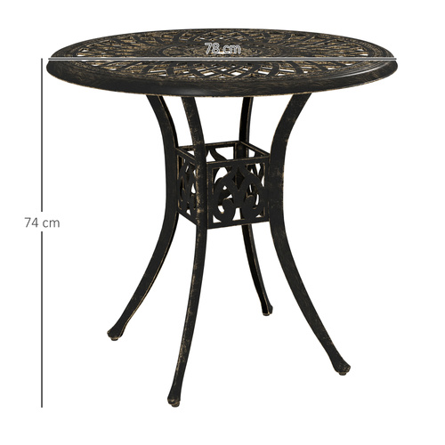 Outsunny 78 cm Round Garden Dining Table with Parasol Hole Antique Cast Aluminium Outdoor Table Only, Bronze Tone