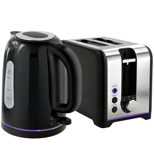 HOMCOM Simple Polished Toaster and Kettle Set - Black