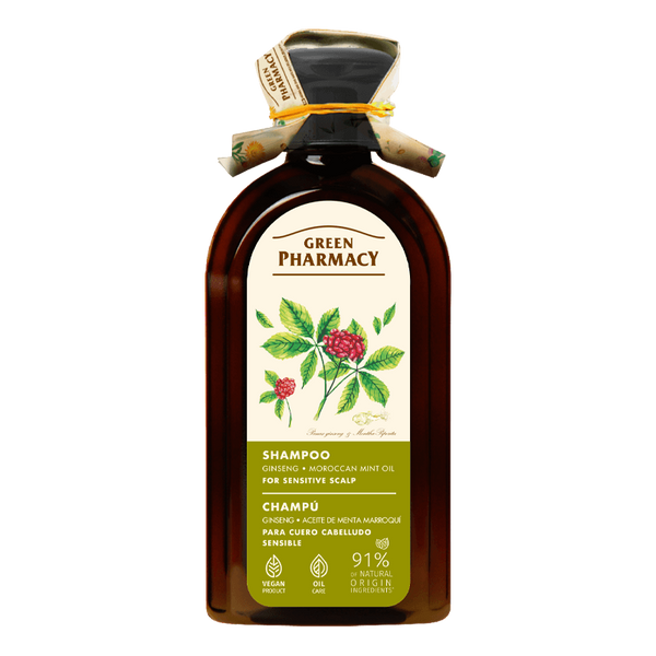 Green Pharmacy Szampon do Przetłuszczającej się Skóry Głowy i Suchych Końcówek z Ekstraktem z Żeń-Szenia i Marokańskim Olejem Miętowym 350ml