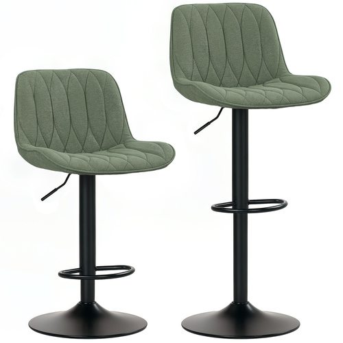 HOMCOM Breakfast Bar Stools Set of 2 Linen upholstery 60-80cm Adjustable Height - Green