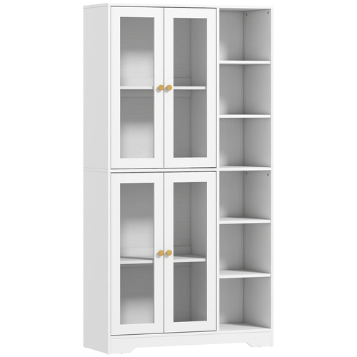 HOMCOM Multi-Storage Kitchen Cabinet, with Glass Doors - White Wood-Effect