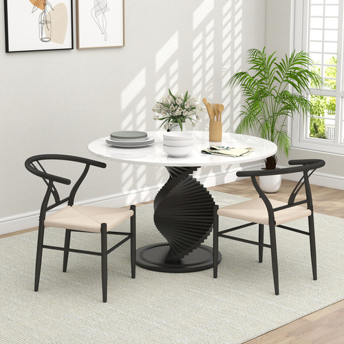 HOMCOM Set of Two Weave Dining Chairs with Y-Shaped Backrest Hemp Seat - Black/Beige
