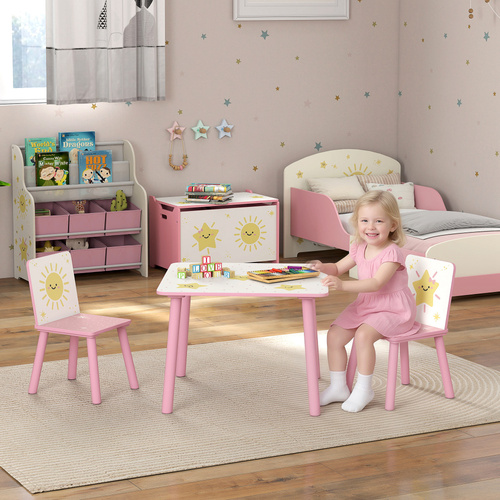 AIYAPLAY 3-Piece Toddler Table and Chair Set, Kids Table with 2 Chairs Set for Bedroom, Nursery, Playroom, Pink