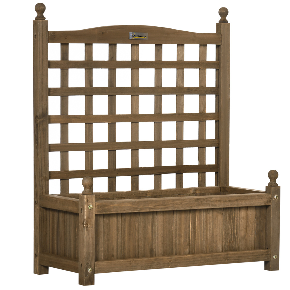 Outsunny Garden Planters with Trellis for Climbing Vines, Wood Raised Beds for Garden, Flower Pot, Indoor Outdoor, Brown