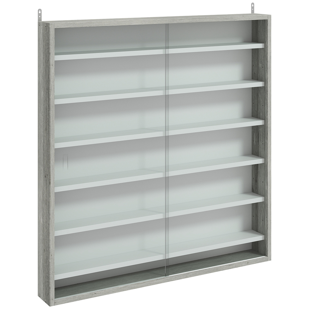 HOMCOM Six Shelf Display Cabinet, with Glass Doors - Graphite Wood Effect