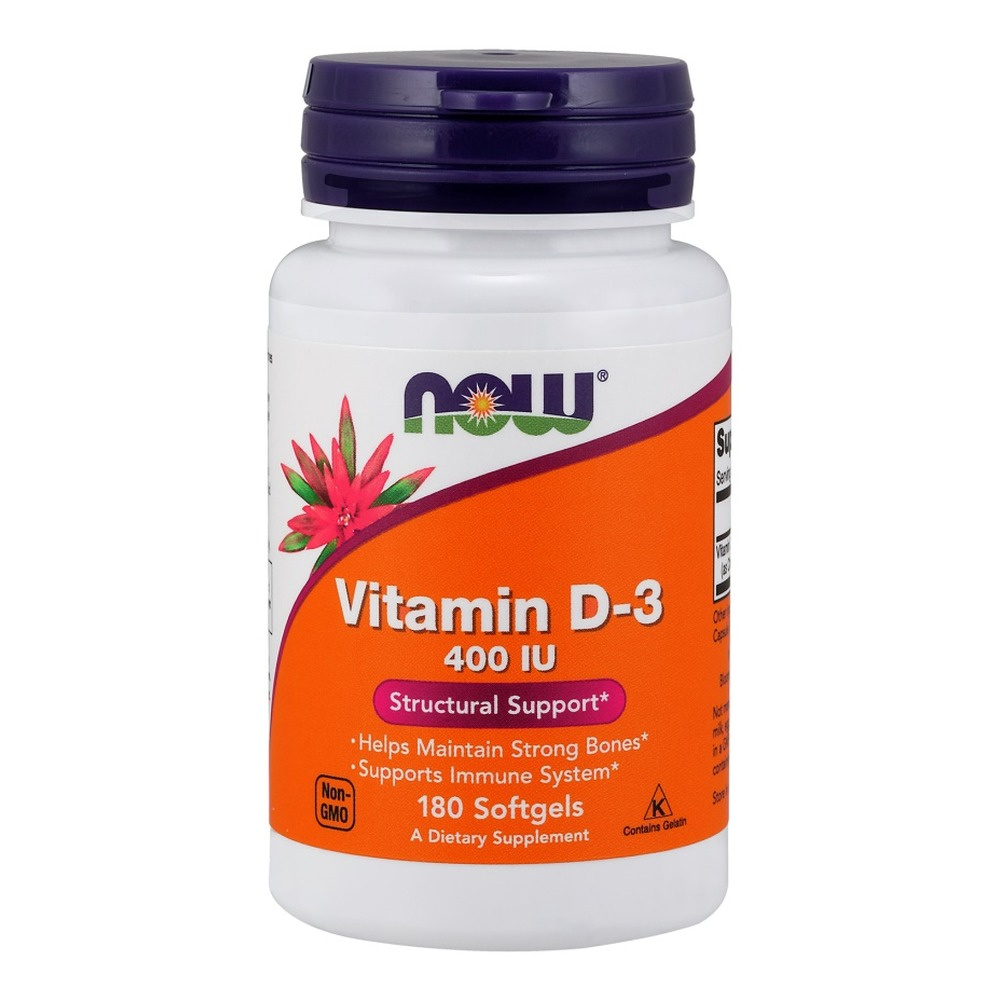 Now Foods Vitamin D-3 400 IU Supports Immunity Bone and Muscle Health and Brain Function 180 Softgels