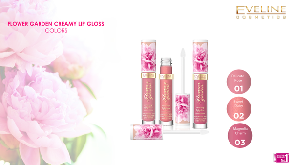 Eveline Flower Garden Creamy Lip Gloss No.03 Magnolia Charm Vegan 4.5ml