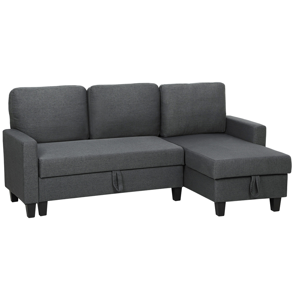 HOMCOM Three-Seater Storage Sofa Bed -  Charcoal Grey