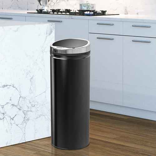 HOMCOM 50L Sensor Bin with Quiet Soft-Close Lid, Automatic Touchless Motion Sensor Rubbish Bin with Fingerprint Resistant, Stainless Steel for Hygienic Kitchen, Home Office Use, Black