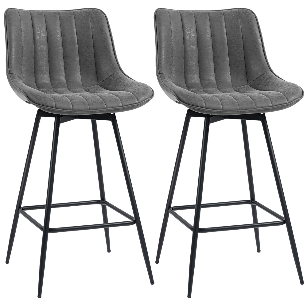 HOMCOM Set of 2 PU Leather Swivel Bar Stools - Grey