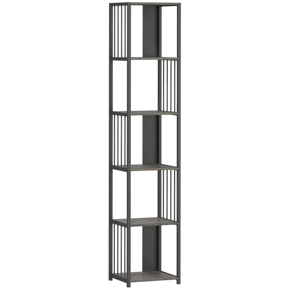 HOMCOM 5-Tier Bookshelf with Steel Frame - Grey