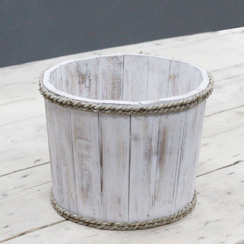Small Wooden Storage Tub – Whitewash