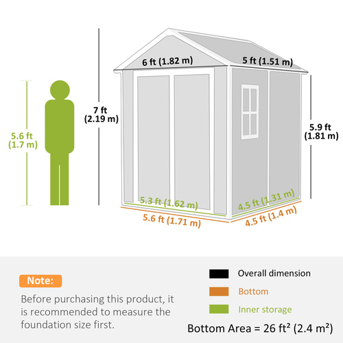 Outsunny 6 x 5ft Garden Shed, Plastic Shed with Floor, Window, Lockable Doors and Vents, Wood Effect Resin Tool Shed for Outdoor Patio, Light Grey