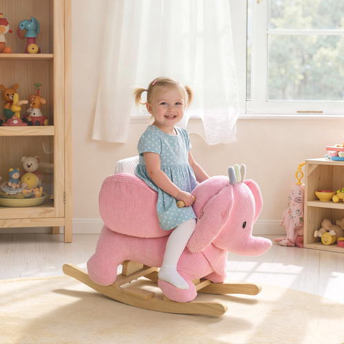 AIYAPLAY Kids Rocking Horse, Baby Ride on Elephant Rocker with Safety Belt and Sound for Toddlers 18 to 36 Months, Pink