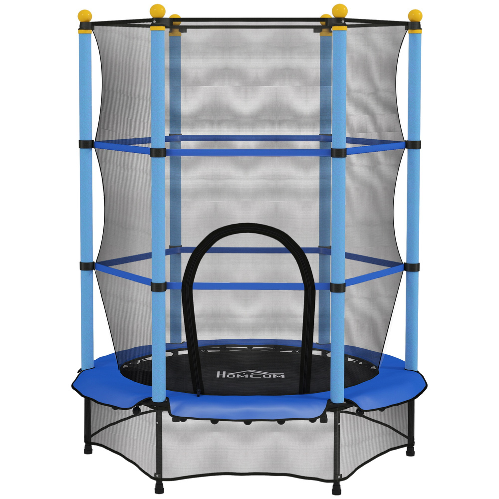 HOMCOM 4.6FT/55" Kids Trampoline with Enclosure Net, Outdoor Indoor Use, for Ages 3-10 Years, Blue