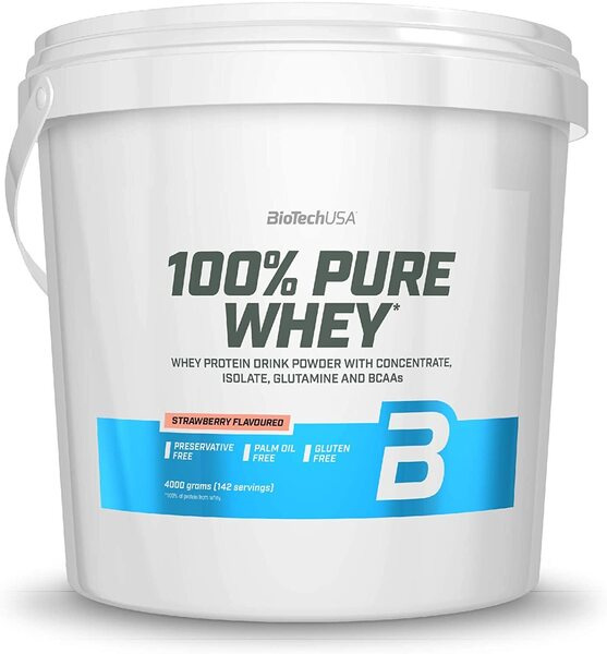 BioTechUSA 100% Pure Whey Strawberry Whey Protein Powder For Muscle Growth and Maintenance 4000g
