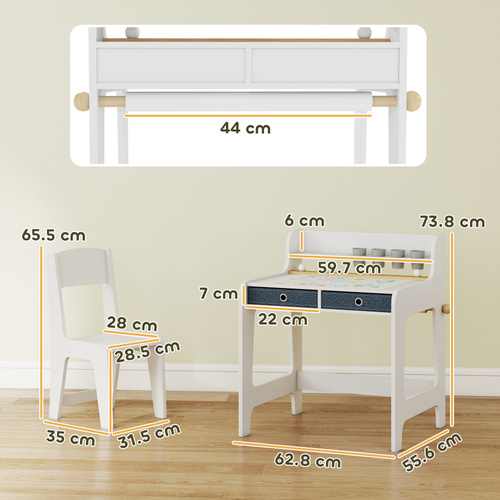 AIYAPLAY Art Table and Chair Set for children, Kids Art Desk and Chair Set with Storage Shelf and Drawers