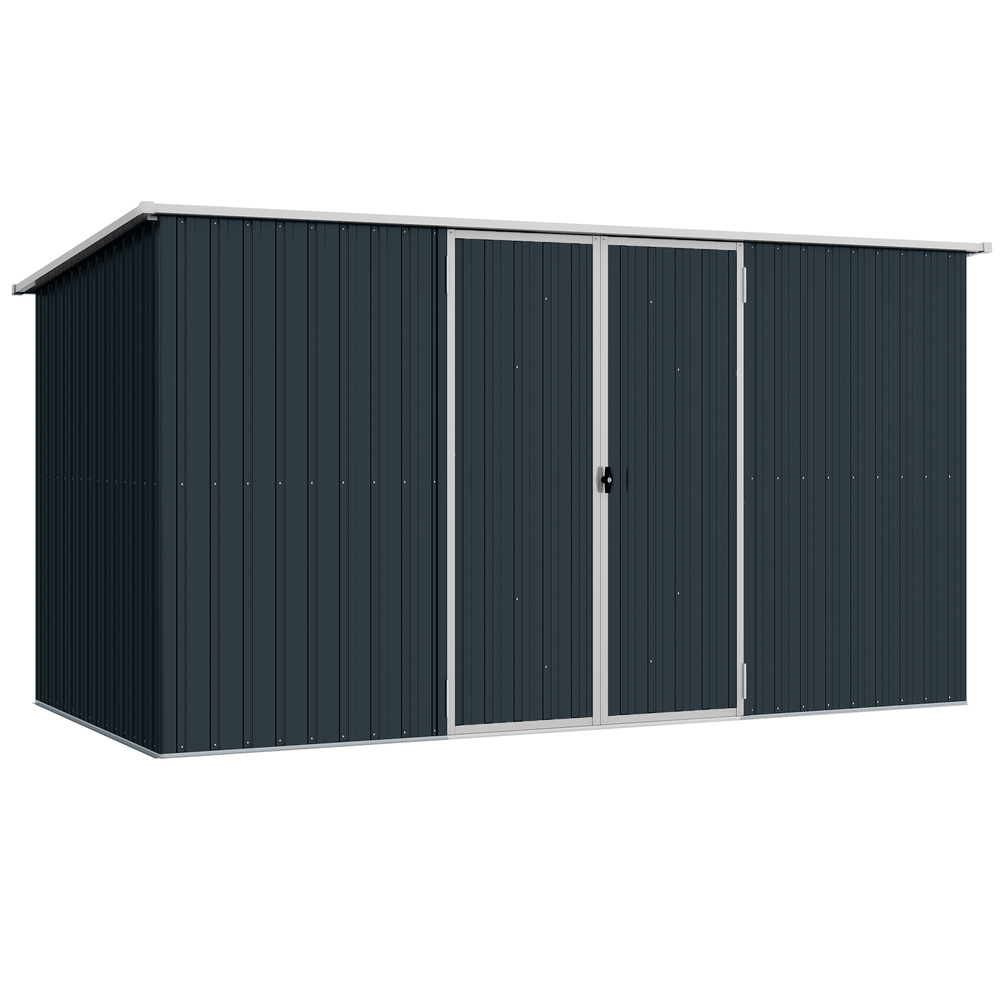 Outsunny 11 x 5.6ft Galvanised Steel Garden Shed, Metal Shed, Garden Storage Shed with Lockable Doors and Gloves for Outdoor Patio, Garden, Grey