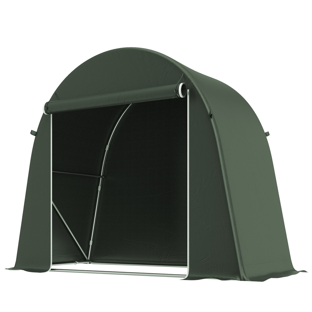 Outsunny 8 x 4 ft Garden Storage Tent, Waterproof Bike Tent with Roll-up Zipper Door and Galvanised Metal Frame, Green
