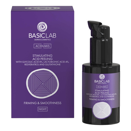 BasicLab Stymulujący Peeling Kwasowy z 8% Kwasem Glikolowym 4% Kwasem Laktobionowym Tripeptydem Ujędrnienie i Wygładzenie 30ml