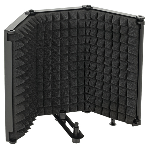 HOMCOM Studio Microphone Isolation Shield, Foldable Adjustable Recording Studio Equipment, 3-Panel High Density Absorbent Foam Shield with 3/8" Threaded Mount, Black