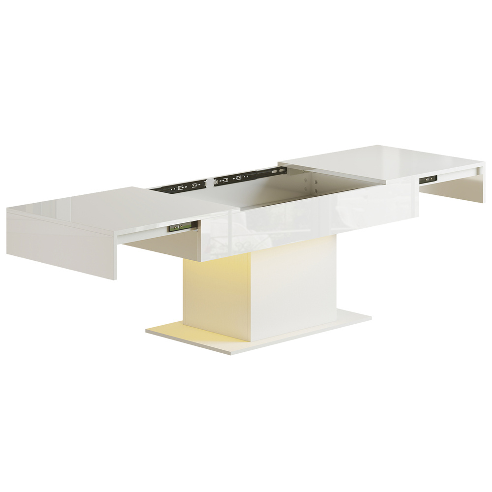 HOMCOM Extendable Coffee Table with LED Lights and Storage - High Gloss White