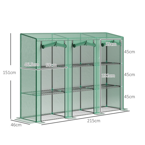 Outsunny 46 x 215cm Nine-Shelf Greenhouse - Green