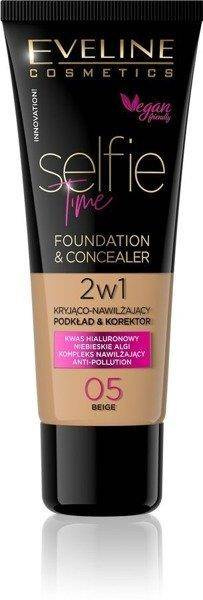 Eveline Selfie Time Foundation and Concealer 05 Beige Kryjący, Nawilżający Podkład, Korektor 2w1 30 ml