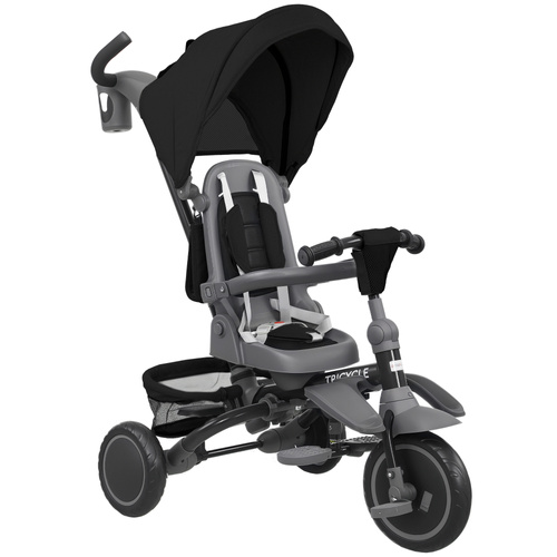 AIYAPLAY 6 in 1 Foldable Kids Trike with Adjustable Parent Handle & Canopy for Ages 1-5, Black