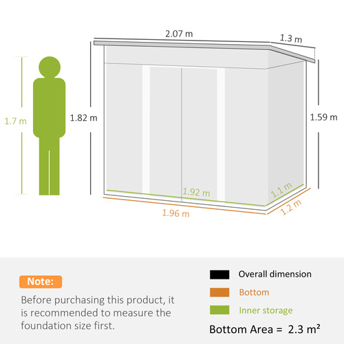 Outsunny 7 x 4ft Outdoor Garden Metal Storage Shed, Tool Storage Box for Backyard, Patio and Lawn, Light Green