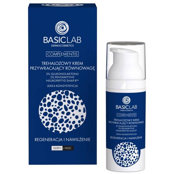 BasicLab Trehalose Light Balancing Cream  3% Gluconolactone & 2% Pentavitin for Skin Regeneration & Hydration - 50ml
