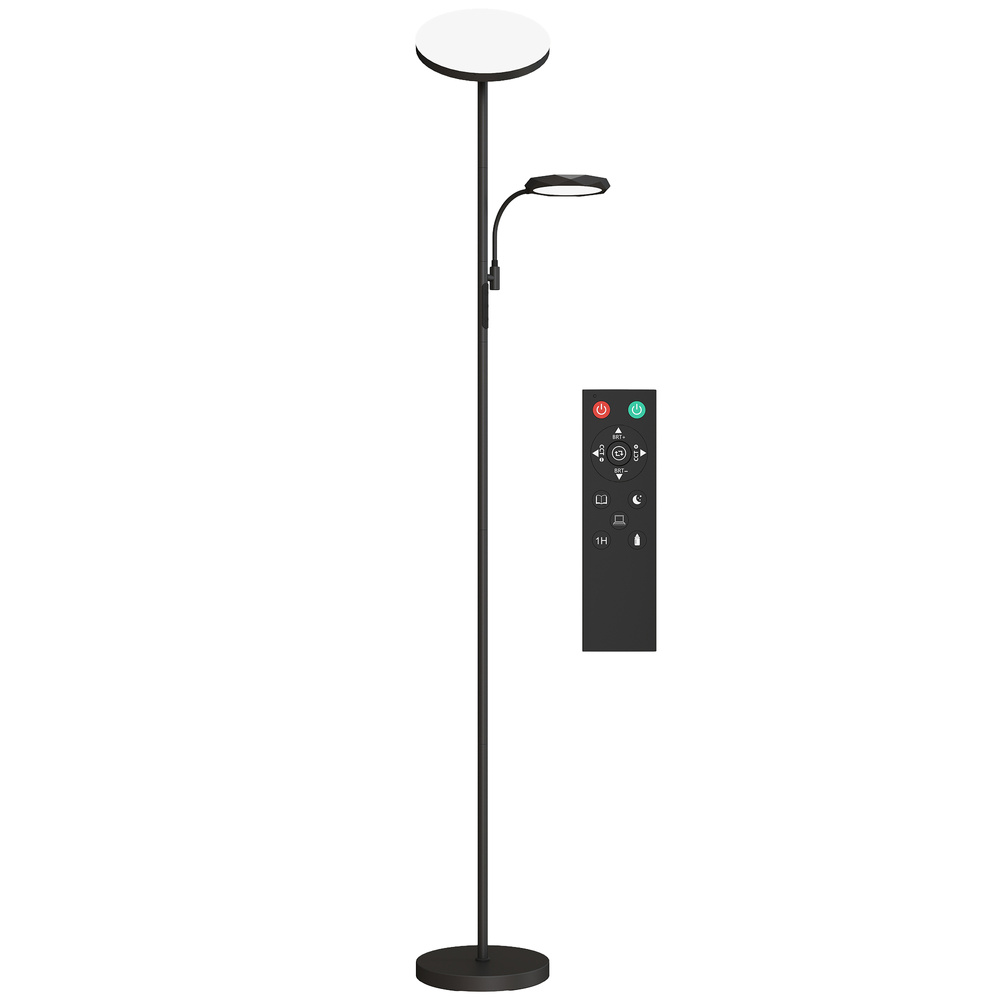 HOMCOM LED Floor Lamp for Living Room, Stepless Dimmable Standing Lamp, Mother and Child Uplighter with Reading Light, 4 Scene Modes, 2700K-6500K Colour Temps, 4 Brightness Levels, Remote Control