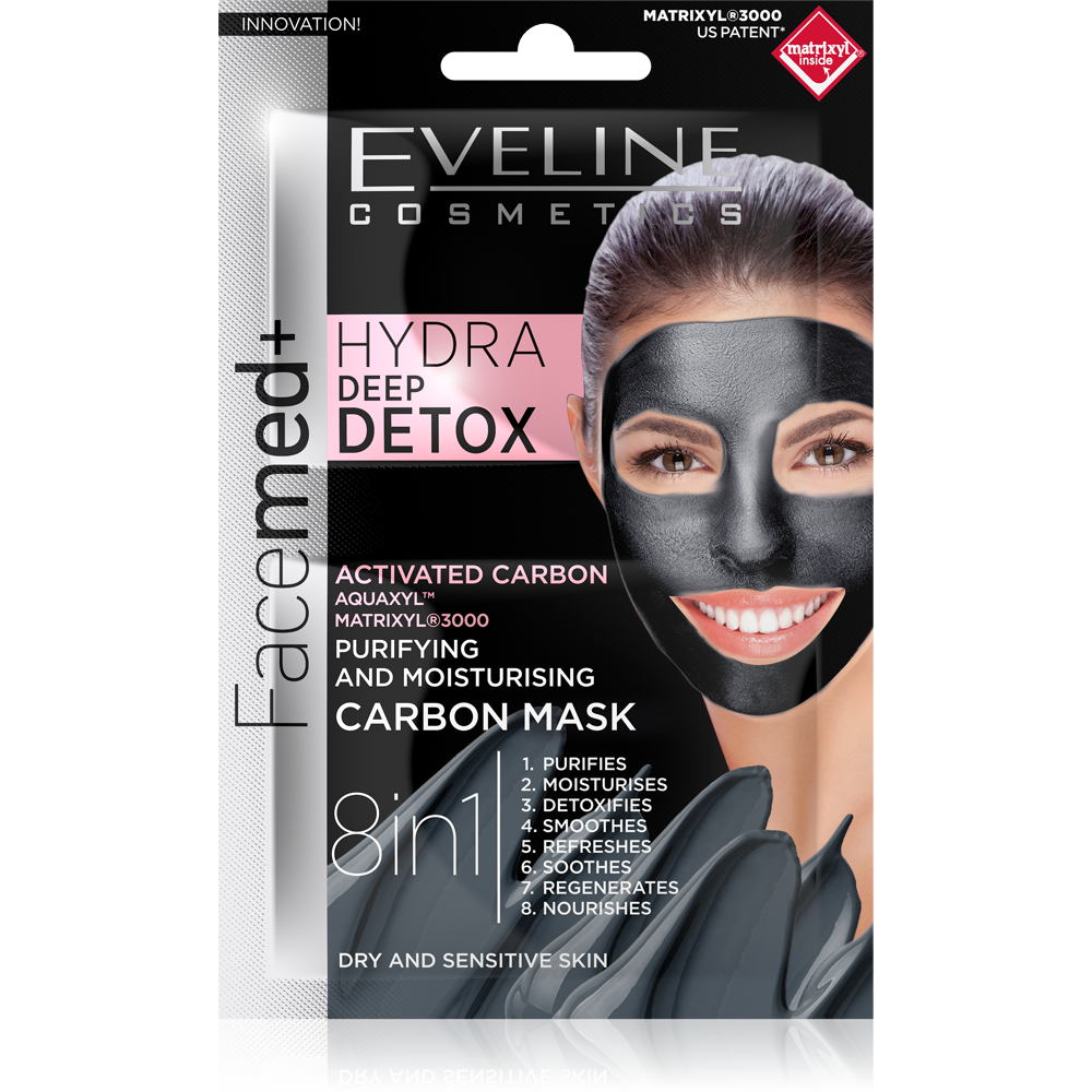 Eveline Facemed+ Hydra Deep Detox 8w1 Oczyszczająco-nawilżająca Maska Węglowa 7ml