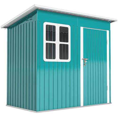 Outsunny 7 x 4ft Galvanised Steel Garden Shed, with Lock, Gloves and Foundation Kit  - Green