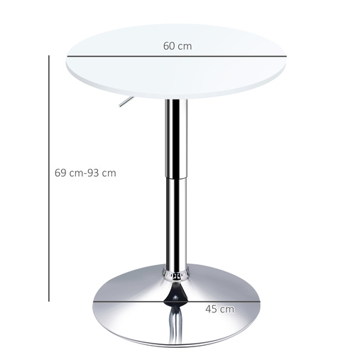 HOMCOM Bar Table Φ60cm Adjustable Height Round Bistro Table w/ Swivel Top Metal Frame Counter Surface Stylish Kitchen Conservatory White