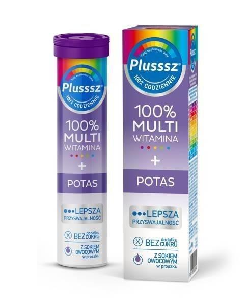 Plusssz 100 Multivitamin Potassium Effervescent Tablets with Raspberry Blackberry Flavor 20pcs