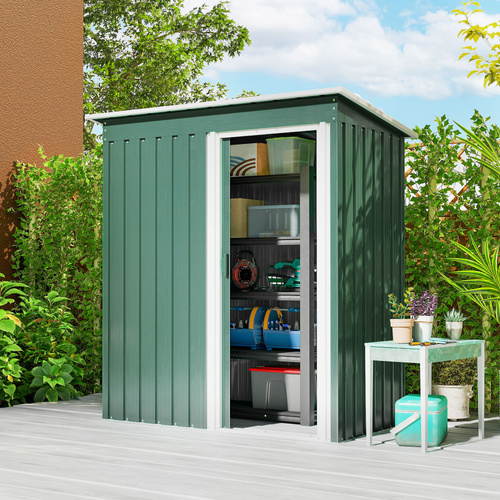 Outsunny 5 x 3ft Garden Storage Shed with Sliding Door and Sloped Roof Outdoor Equipment Tool, Green