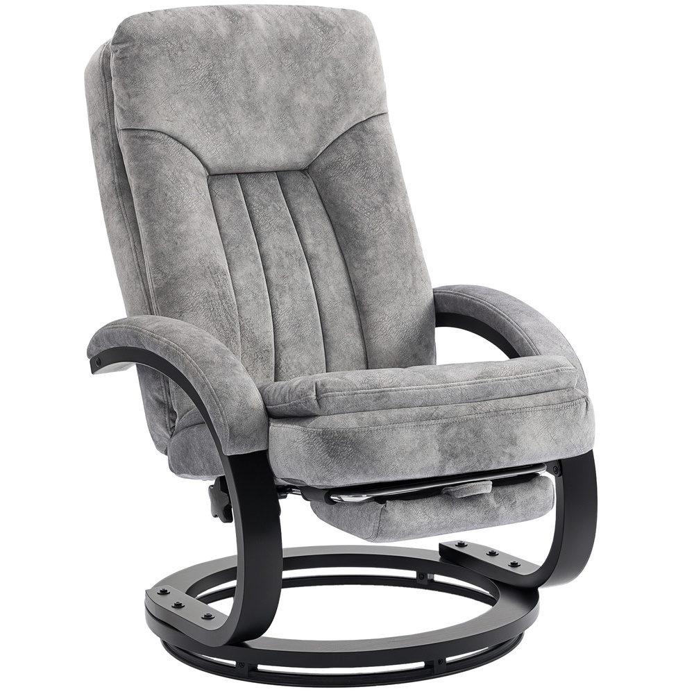HOMCOM Swivel Recliner Chair with Footrest, Manual Recliner Armchair with Wooden Base, Plush Velvet Upholstered Reclining Chair for Living Room, Bedroom, Office, Grey