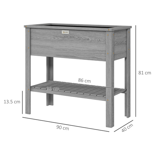 Outsunny Wooden Raised Garden Bed, Elevated Planter Box with Storage Shelf and Drainage Holes, Raised Planter with Legs, Grey