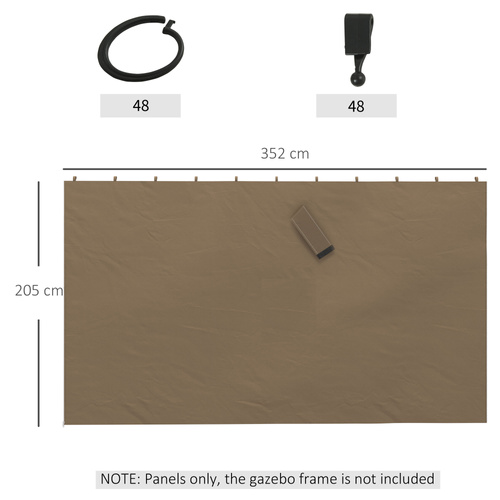 Outsunny 4 Pack Replacement Gazebo Curtains Privacy Panel for Most 3 x 4m Gazebo Canopy Pavillion Outdoor Shelter Sidewalls Accessories Dark Brown