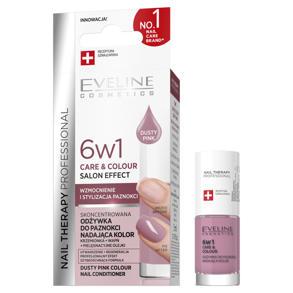 Eveline Nail Therapy Professional Care & Colour 6w1 Skoncentrowana Odżywka do Paznokci Nadająca Kolor Dusty Pink 5ml