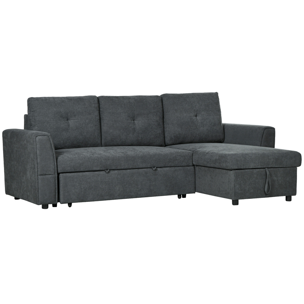 HOMCOM 3 Seater Sofa Bed, Pull Out Sofa Bed with Storage for Living Room, Dark Grey